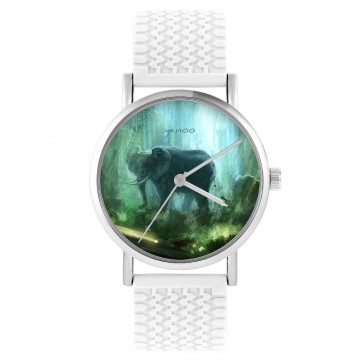 Zegarek yenoo -  Słoń - biały, silikonowy