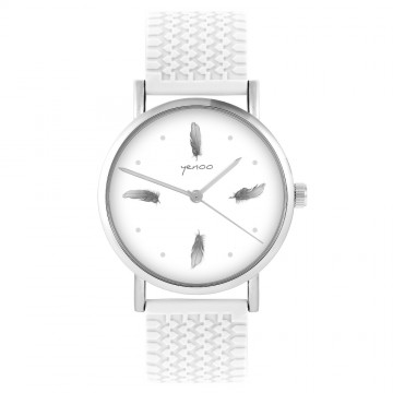 Zegarek yenoo -  Szare piórka - biały, silikonowy