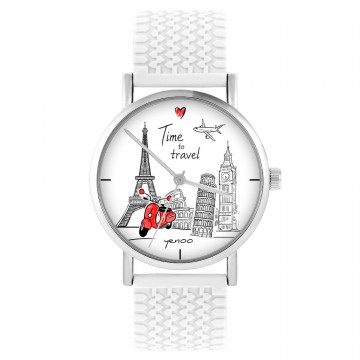 Zegarek yenoo -  Time to travel - biały, silikonowy
