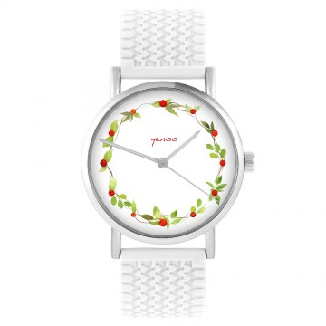 Zegarek yenoo -  Wianek, dzika róża - biały, silikonowy