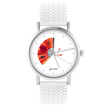 Zegarek yenoo -  Japoński wachlarz - biały, silikonowy