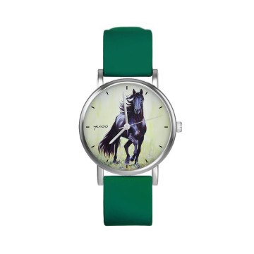 Zegarek yenoo -  Czarny koń, malowany - zielony, silikonowy