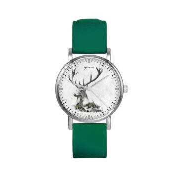 Zegarek yenoo -  Into the wild - Jeleń - zielony, silikonowy