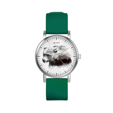 Zegarek yenoo -  Into the wild - Niedźwiedź - zielony, silikonowy