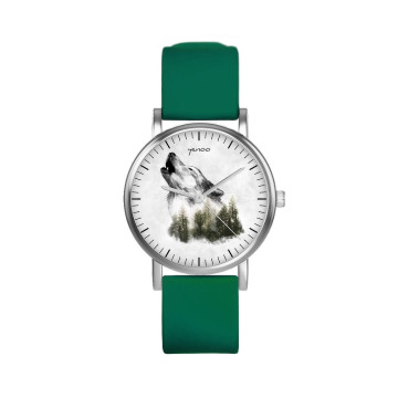 Zegarek yenoo -  Into the wild - Wilk - zielony, silikonowy