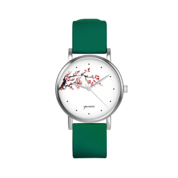 Zegarek yenoo -  Japan - Kwiat Wiśni - zielony, silikonowy
