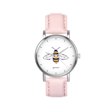 Zegarek yenoo - Pszczoła - pudrowy róż, skórzany