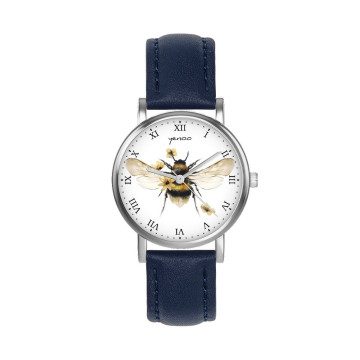 Zegarek yenoo - BEE - granatowy, skórzany