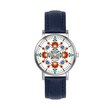Zegarek yenoo - Folkowa mandala - granatowy, skórzany