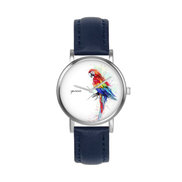 Zegarek yenoo - Papuga czerwona - granatowy, skórzany