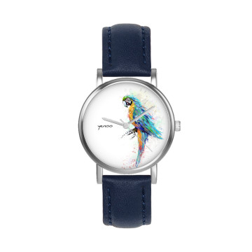 Zegarek yenoo - Papuga turkusowa - granatowy, skórzany