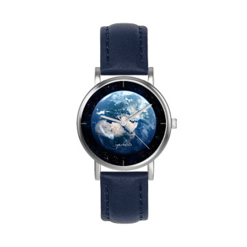 Zegarek yenoo - Ziemia - granatowy, skórzany