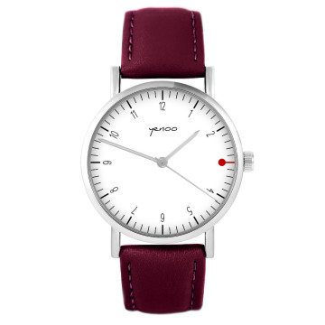 Zegarek yenoo - Simple elegance biały - burgund, skórzany