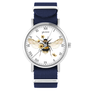 Zegarek yenoo -  Bee natural - granatowy, nylonowy