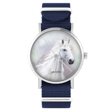 Zegarek yenoo - Biały koń - granatowy, nylonowy