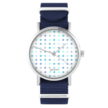 Zegarek yenoo - Blue Stars - granatowy, nylonowy