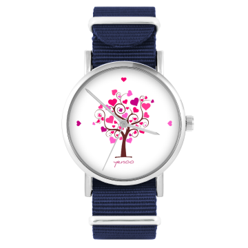 Zegarek yenoo - Drzewo miłości - granatowy, nylonowy