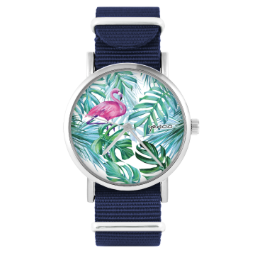 Zegarek yenoo - Flaming, tropikalny - granatowy, nylonowy