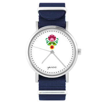 Zegarek yenoo - Folkowy kwiat - granatowy, nylonowy