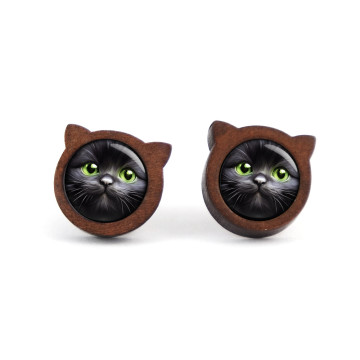 Wooden earrings - Black cat...