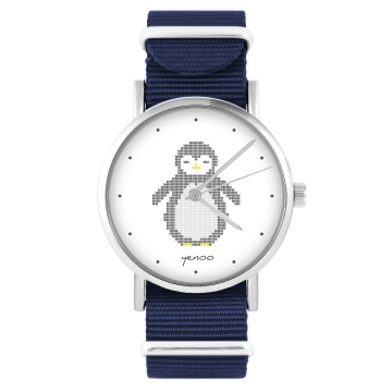 Zegarek yenoo - Pingwin, oznaczenia - granatowy, nylonowy