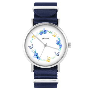 Zegarek yenoo - Wianek motyle - granatowy, nylonowy