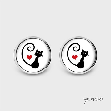 Earrings with graphics - Love cat