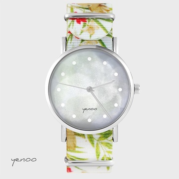Watch - Grey, Flowers, nylon