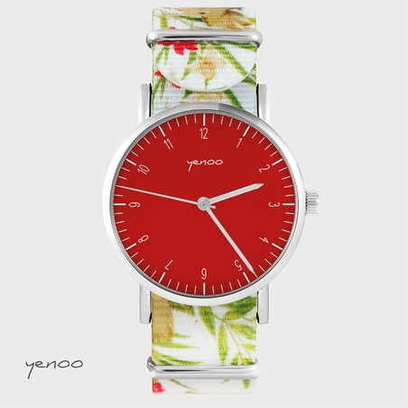 Watch - Simple elegance red, Flowers, nylon