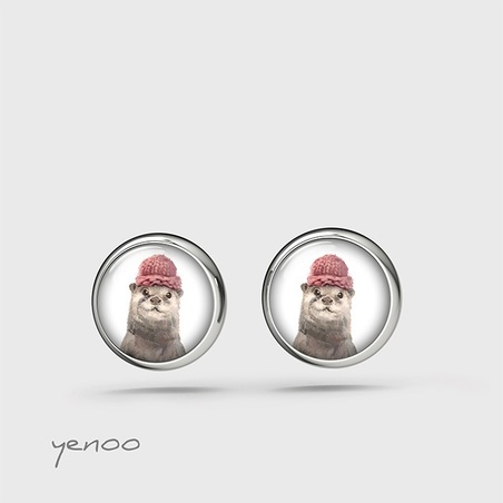 Earrings with graphics, mini - Otter