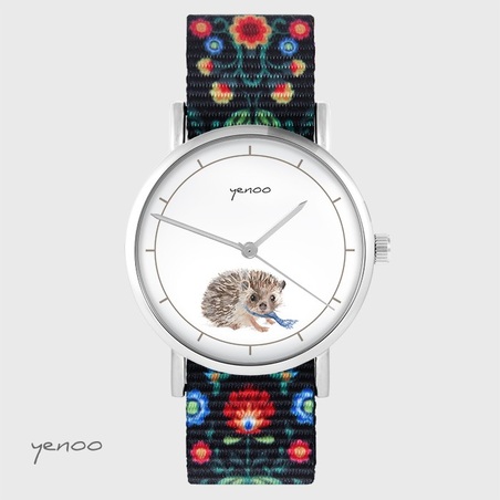 Yenoo watch - Hedgehog - folk black, nylon