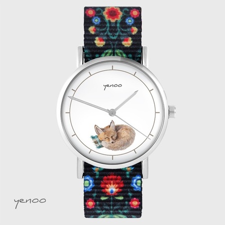Zegarek yenoo - Lisek - folkowy czarny, nylon