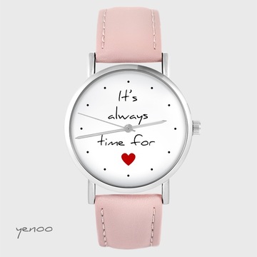Zegarek yenoo - It`s always time for love - pudrowy róż, skórzany