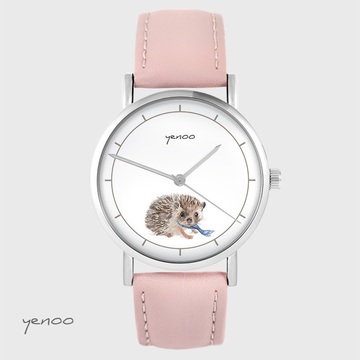 Zegarek yenoo - Jeżyk - pudrowy róż, skórzany