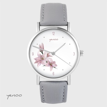 Zegarek yenoo - Lilia - szary, skórzany