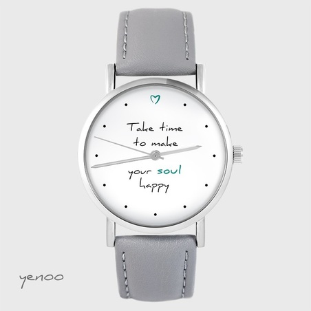 Watch yenoo - Make your soul happy - gray, leather