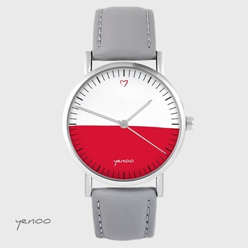 Yenoo watch - Polish flag - gray, leather