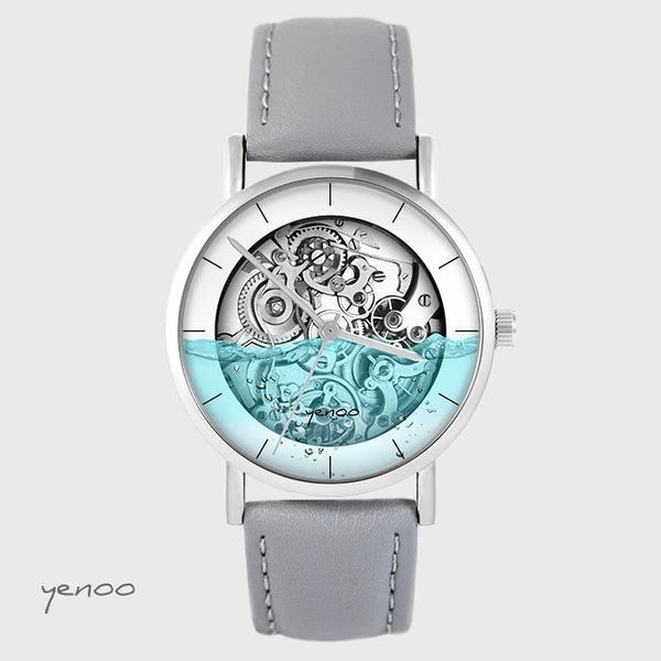 Yenoo watch - Steampunk water - gray, leather
