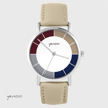 Zegarek yenoo - Classic tricolor - beżowy, skórzany