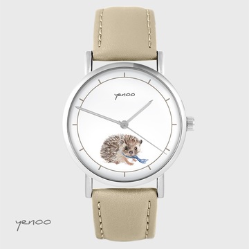 Zegarek yenoo - Jeżyk - beżowy, skórzany