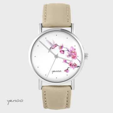 Zegarek yenoo - Koliber oznaczenia - beżowy, skórzany