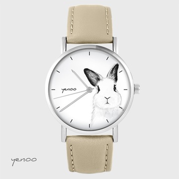 Zegarek yenoo - Królik - beżowy, skórzany