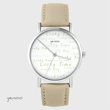 Zegarek yenoo - Lucky day - beżowy, skórzany