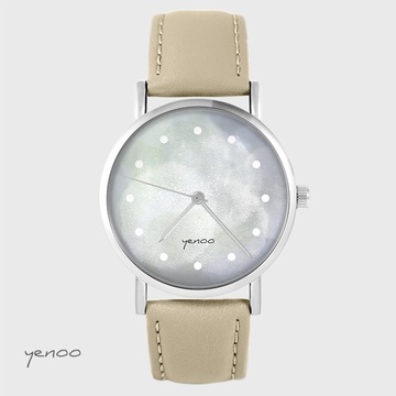 Zegarek yenoo - Szary - beżowy, skórzany