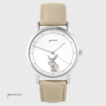 Zegarek yenoo - Zając - beżowy, skórzany