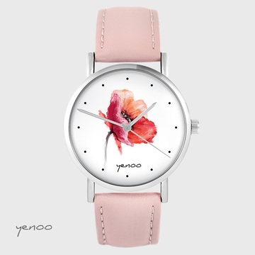 Zegarek yenoo - Mak - pudrowy róż, skórzany